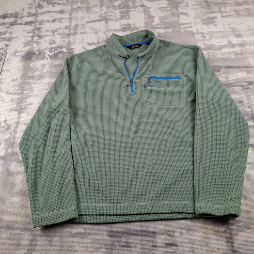 Orvis Trout Bum Fleece Mens XL 1/4 Zip Waffle Grid Pullover Green Blue Fishing